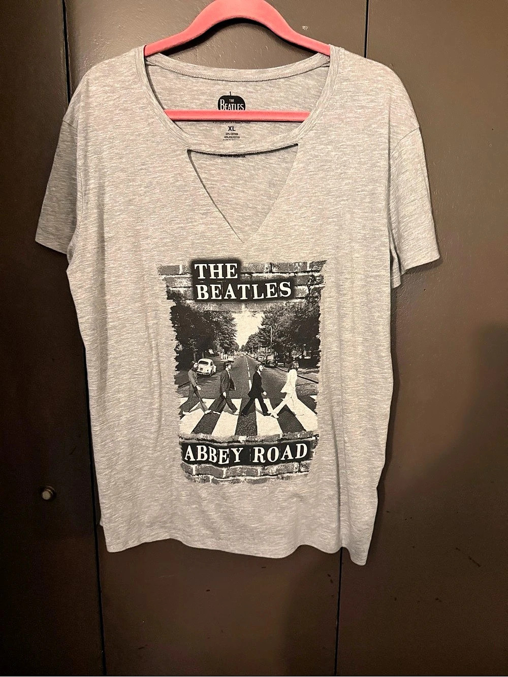 The Beatles Abbey Road Graphic V-Neck T-Shirt Graphic V-Neck Tee Gray XL